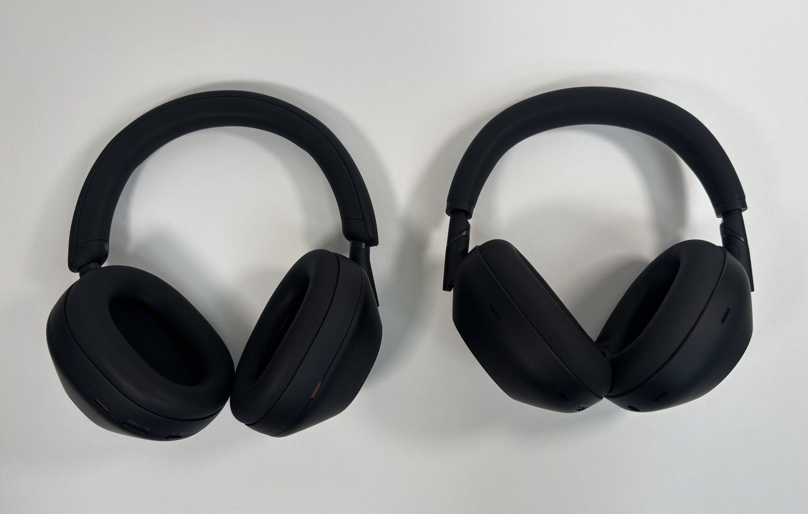 Sony XM6 and XM5 ear cups in profile, showing the difference in ear pad density